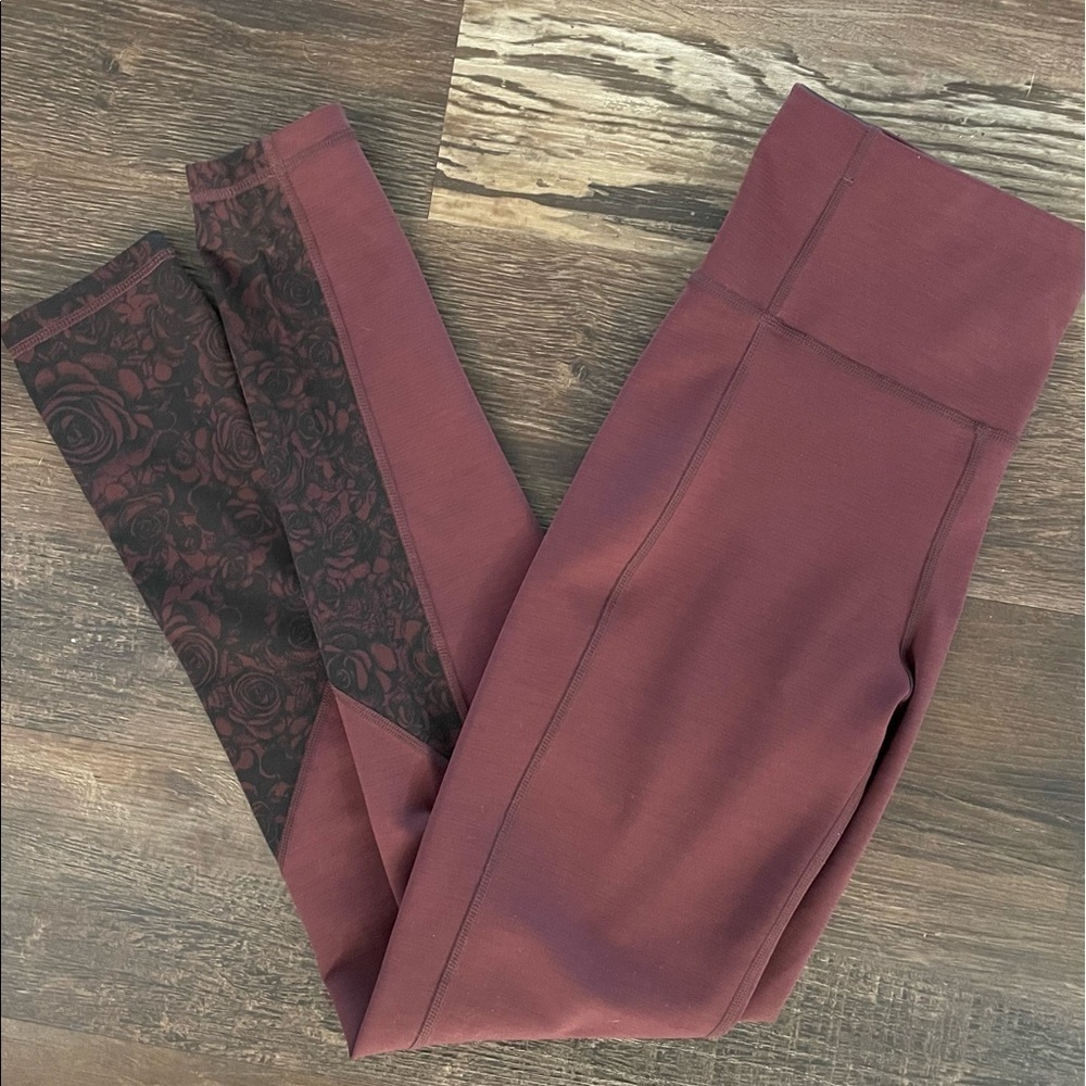 NEW SWEATY BETTY SUPER SCULPT FULL LENGTH LEGGINGS IN RED WITH ROSE DETAILING